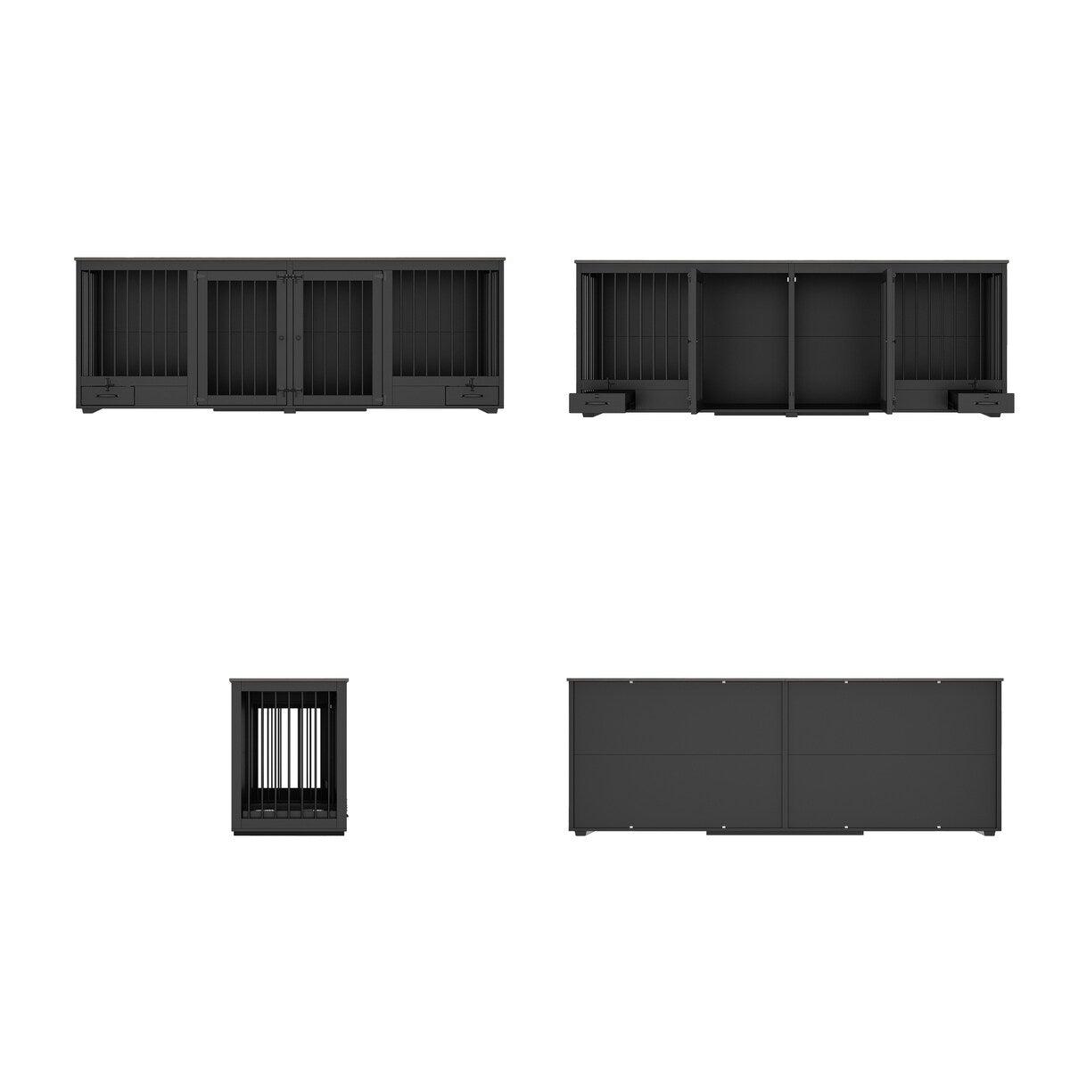 Meuble-kennel pour chien - Cabane en bois pour chien avec cloison et 2 tiroirs