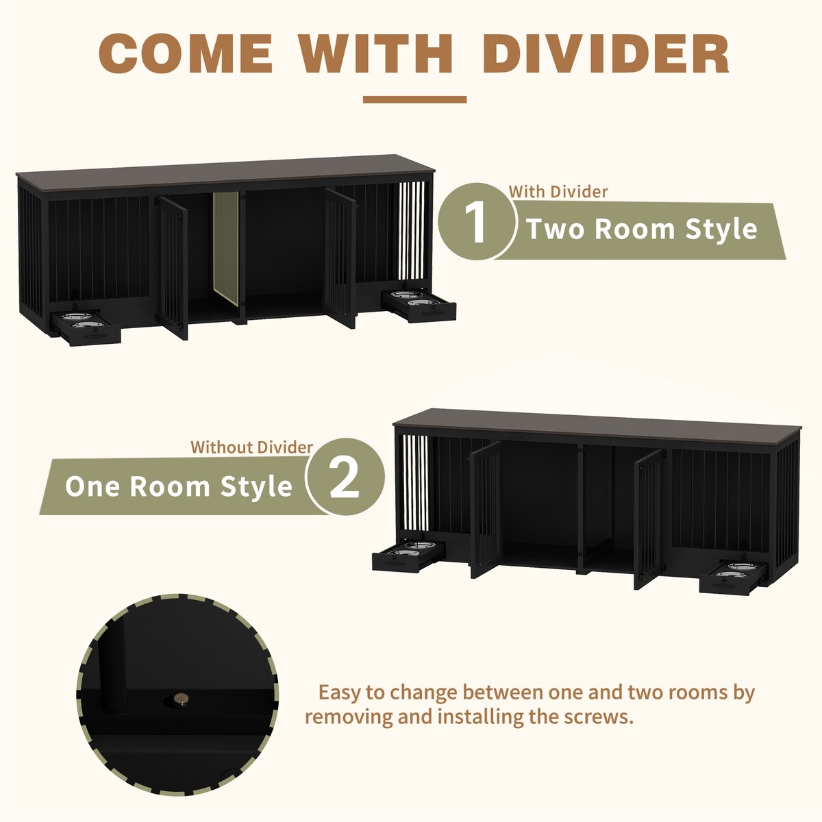 Meuble-kennel pour chien - Cabane en bois pour chien avec cloison et 2 tiroirs