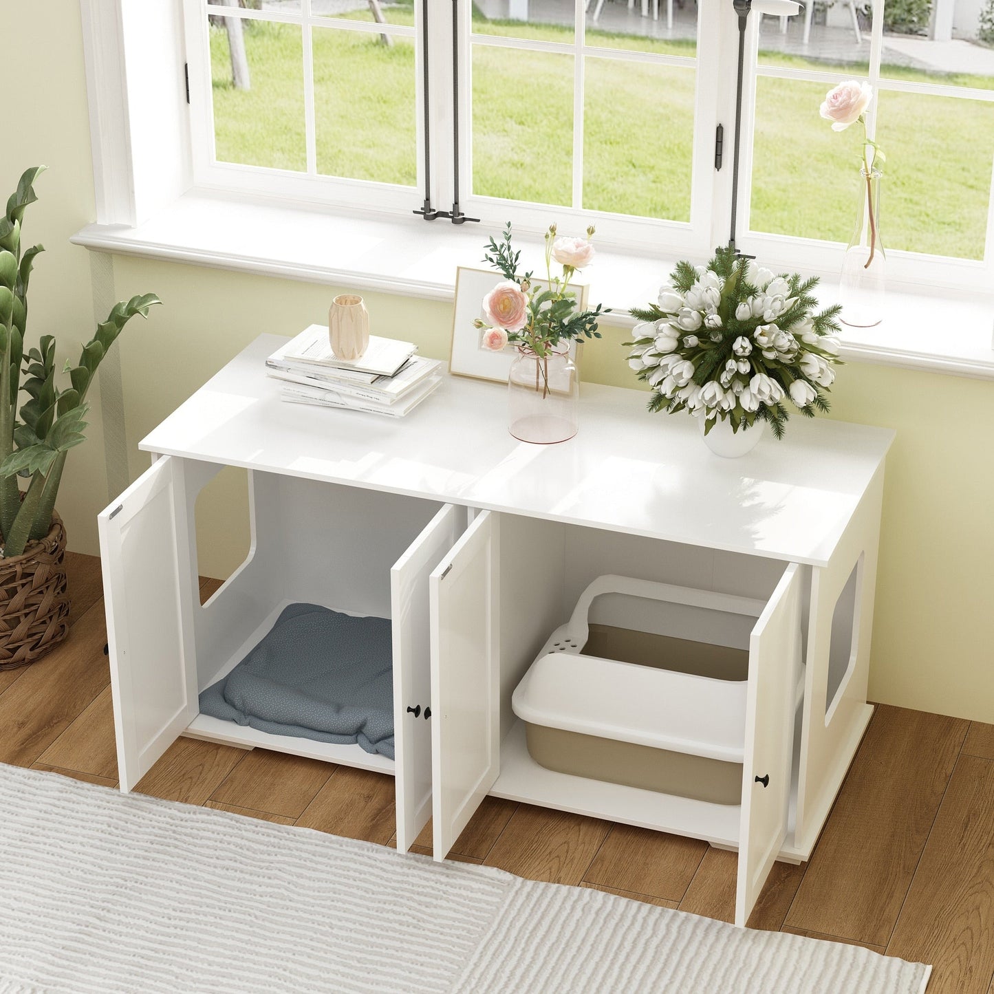 Meuble cache-litière pour chat, double, pour plus d'intimité pour vos animaux de compagnie