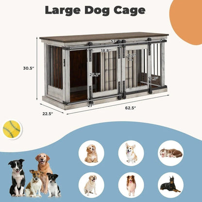 EROMMY Meuble-cage pour chien en bois massif, chenil intérieur avec porte coulissante et meuble TV, maison pour chien en bois élégante, cage pour chien stylée