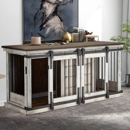 EROMMY Meuble-cage pour chien en bois massif, chenil intérieur avec porte coulissante et meuble TV, maison pour chien en bois élégante, cage pour chien stylée