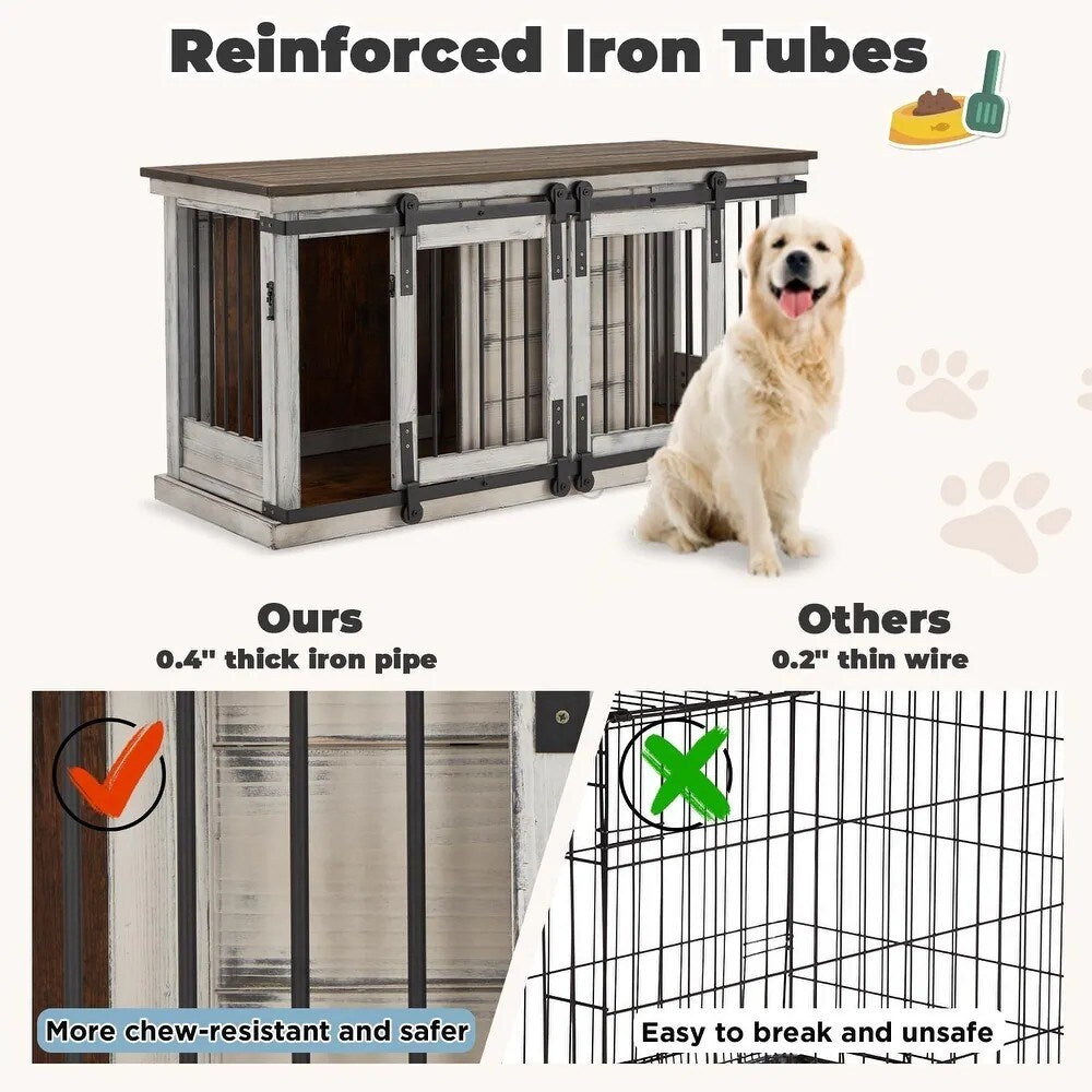 EROMMY Meuble-cage pour chien en bois massif, chenil intérieur avec porte coulissante et meuble TV, maison pour chien en bois élégante, cage pour chien stylée