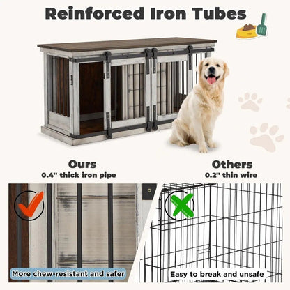 EROMMY Meuble-cage pour chien en bois massif, chenil intérieur avec porte coulissante et meuble TV, maison pour chien en bois élégante, cage pour chien stylée