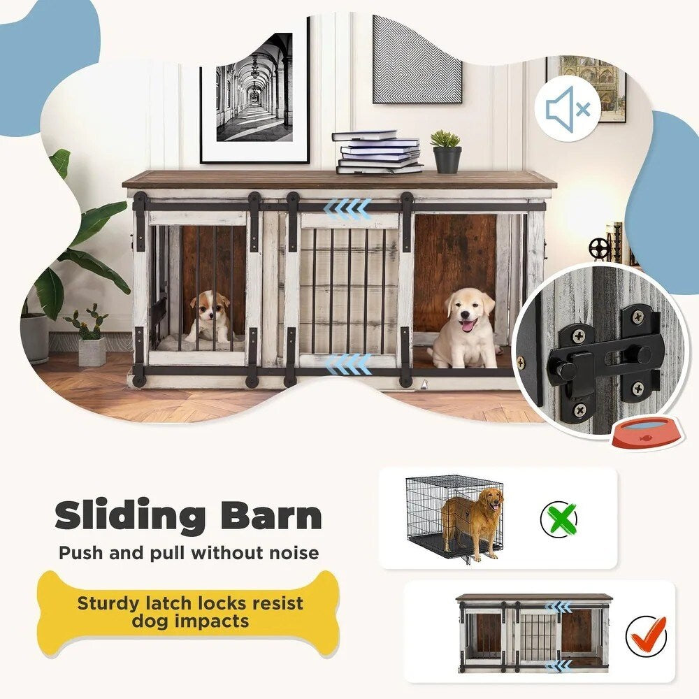 EROMMY Meuble-cage pour chien en bois massif, chenil intérieur avec porte coulissante et meuble TV, maison pour chien en bois élégante, cage pour chien stylée