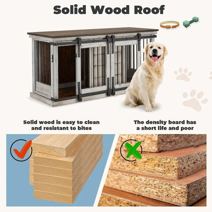 EROMMY Meuble-cage pour chien en bois massif, chenil intérieur avec porte coulissante et meuble TV, maison pour chien en bois élégante, cage pour chien stylée