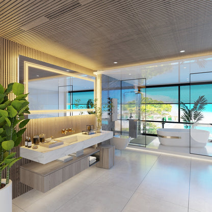 Grand miroir de salle de bain à éclairage LED, anti-buée, avec support mural, 3 couleurs