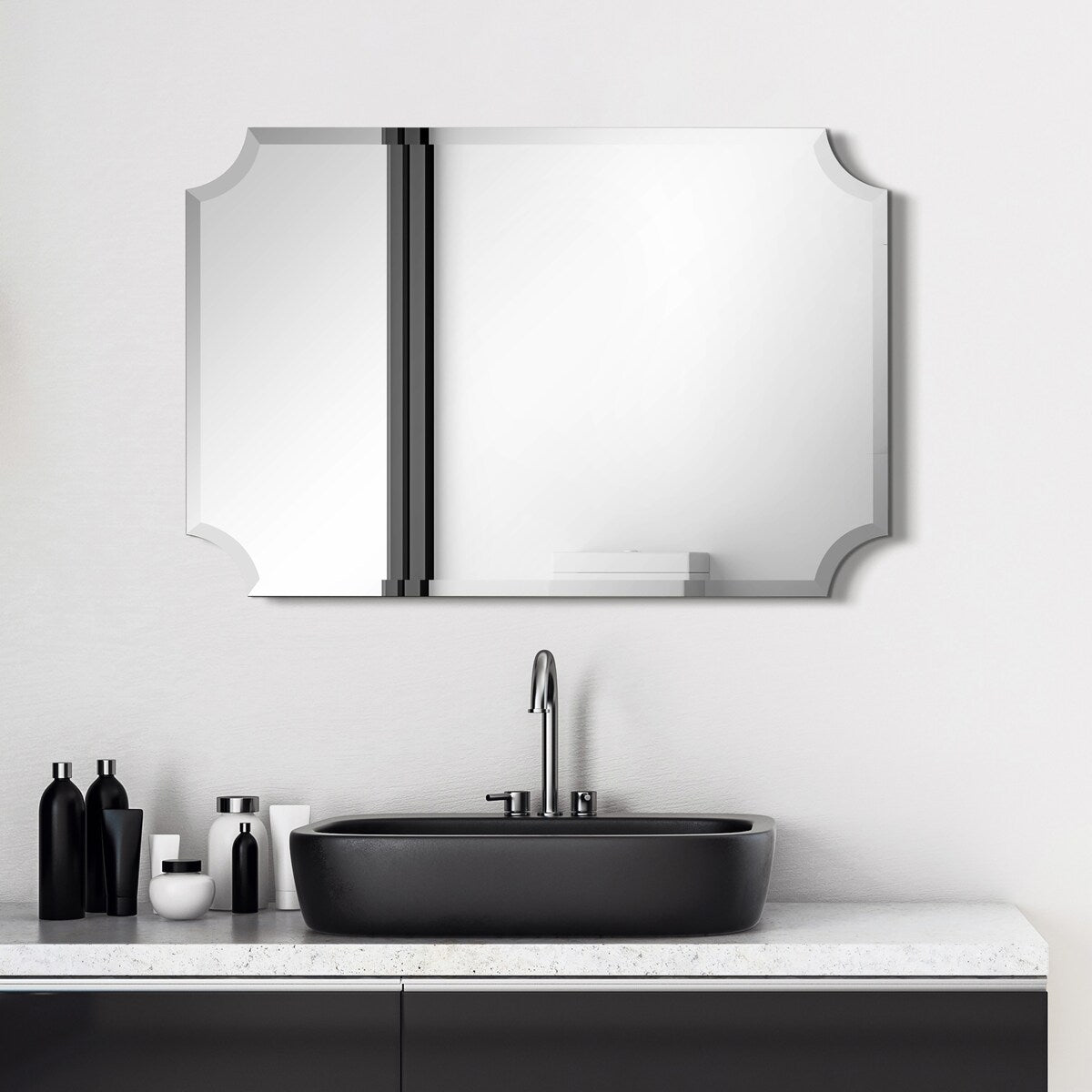 Miroir mural rectangulaire sans cadre, à bords festonnés et biseautés, pour salle de bain, meuble-lavabo, chambre à coucher, bord biseauté de 1 côté - Transparent