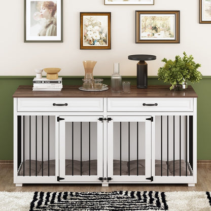 Cage à chien de style meuble, grand chenil en bois de 164 cm (64,5 pouces)