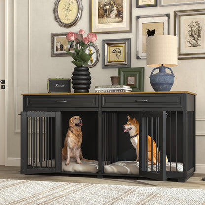 Cage à chien de style meuble, grand chenil en bois de 164 cm (64,5 pouces)