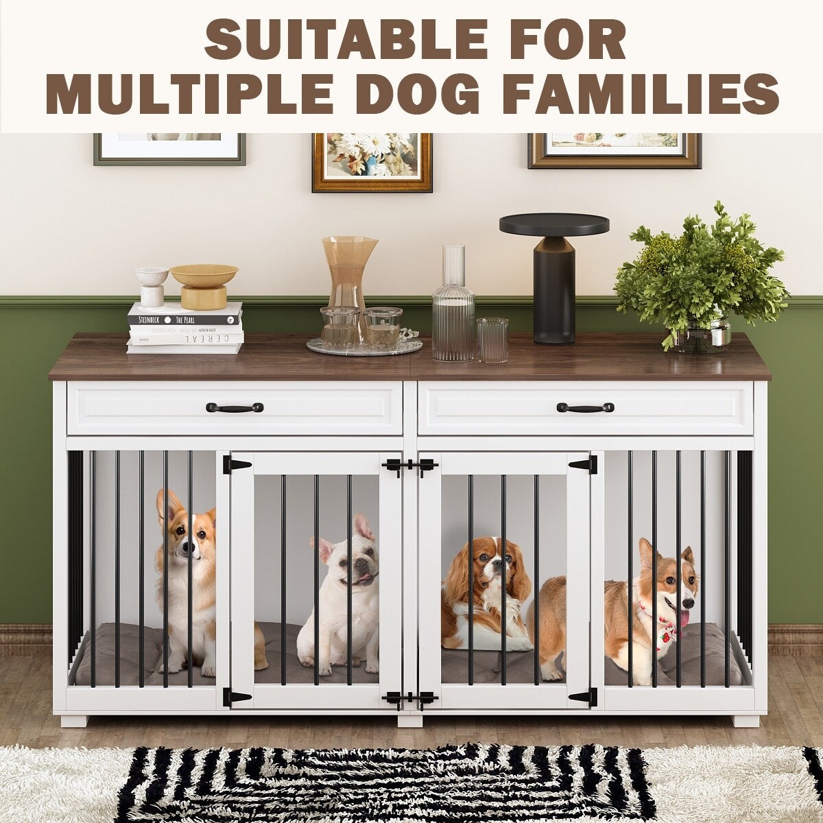 Cage à chien de style meuble, grand chenil en bois de 164 cm (64,5 pouces)