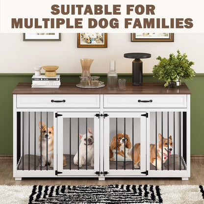 Cage à chien de style meuble, grand chenil en bois de 164 cm (64,5 pouces)