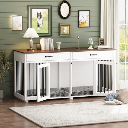 Cage à chien de style meuble, grand chenil en bois de 164 cm (64,5 pouces)