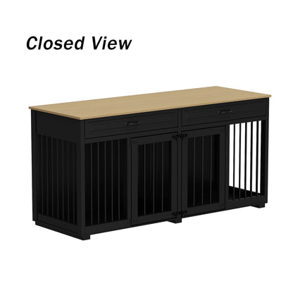 Cage à chien de style meuble, grand chenil en bois de 164 cm (64,5 pouces)