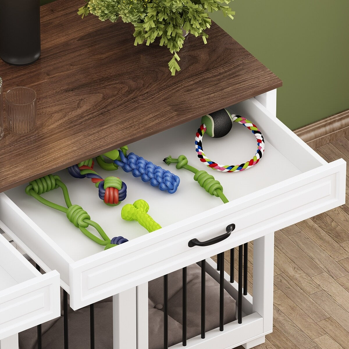 Cage à chien de style meuble, grand chenil en bois de 164 cm (64,5 pouces)