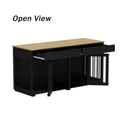 Cage à chien de style meuble, grand chenil en bois de 164 cm (64,5 pouces)