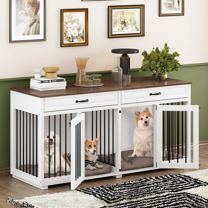 Cage à chien de style meuble, grand chenil en bois de 164 cm (64,5 pouces)