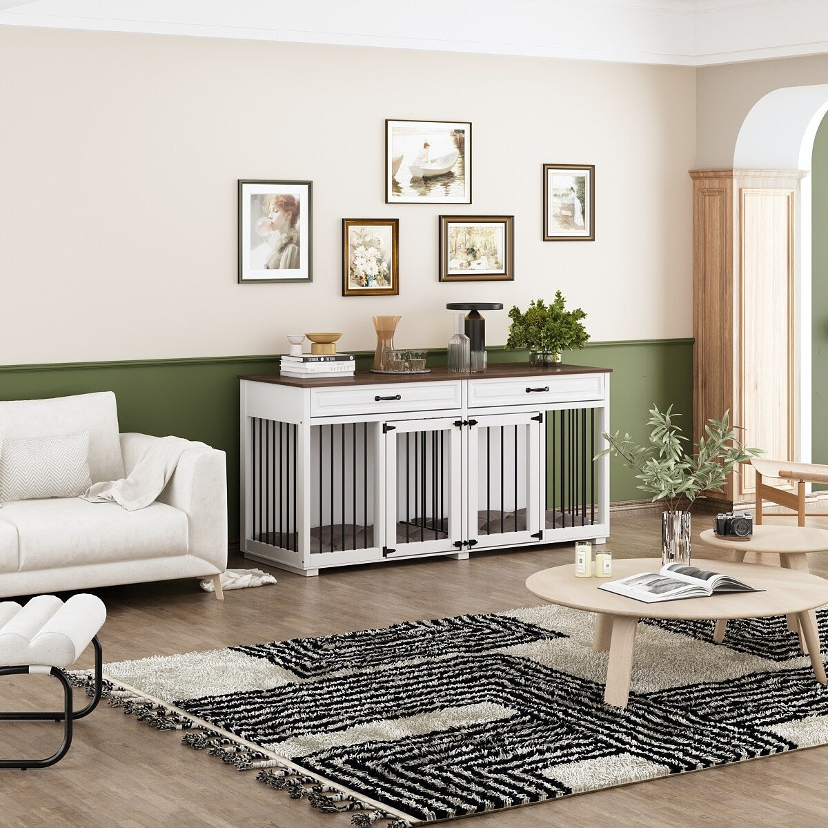 Cage à chien de style meuble, grand chenil en bois de 164 cm (64,5 pouces)
