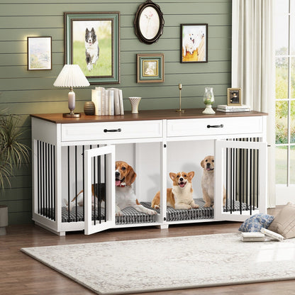 Cage à chien de style meuble, grand chenil en bois de 164 cm (64,5 pouces)