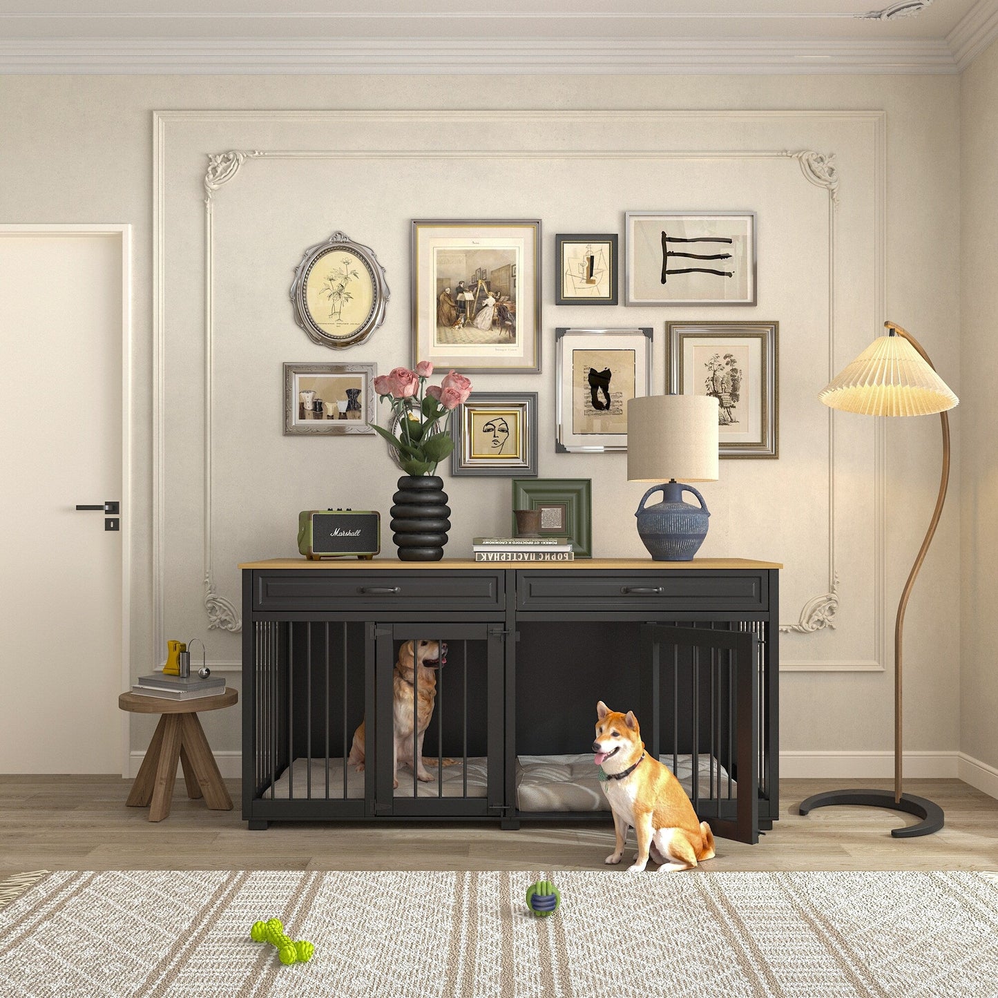 Cage à chien de style meuble, grand chenil en bois de 164 cm (64,5 pouces)