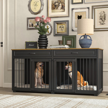 Cage à chien de style meuble, grand chenil en bois de 164 cm (64,5 pouces)