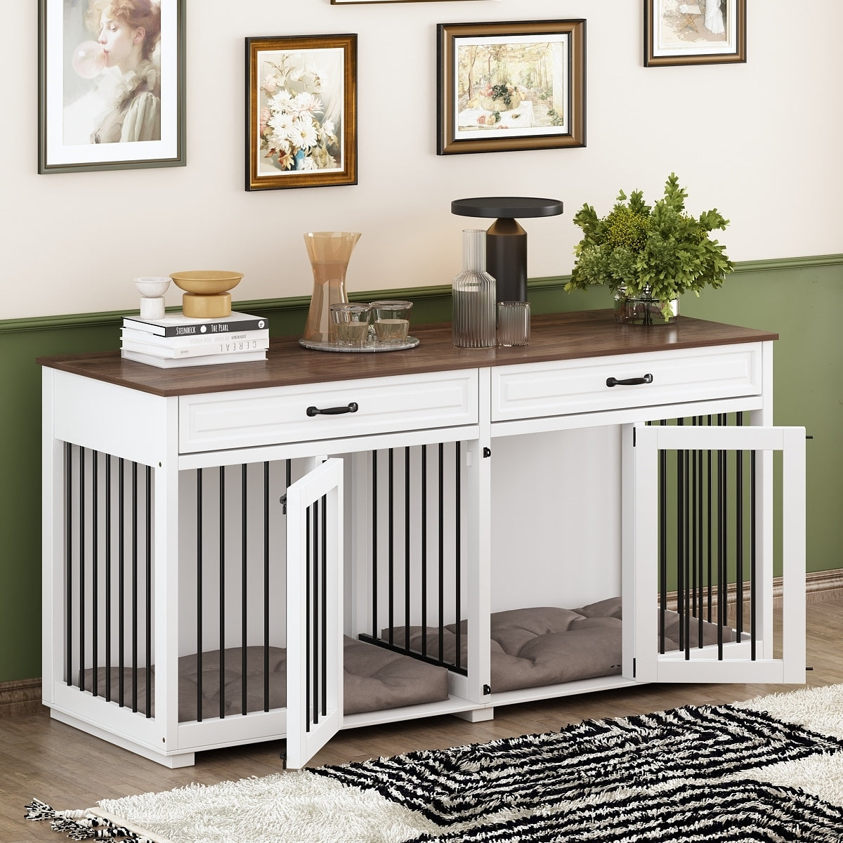 Cage à chien de style meuble, grand chenil en bois de 164 cm (64,5 pouces)