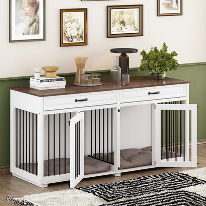 Cage à chien de style meuble, grand chenil en bois de 164 cm (64,5 pouces)