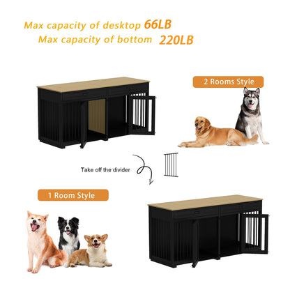 Cage à chien de style meuble, grand chenil en bois de 164 cm (64,5 pouces)